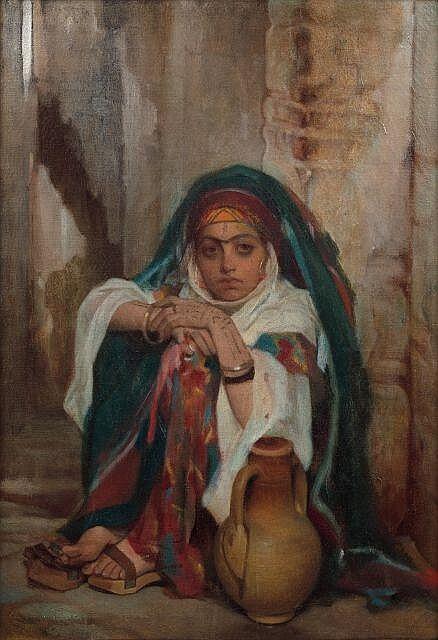 L’Algérie aux yeux du peintre français Guillaume-Charles Brun 4 Jeune femme a%CC%80 la jarre Charles Guillaume Brun Estimate E6000 E8000