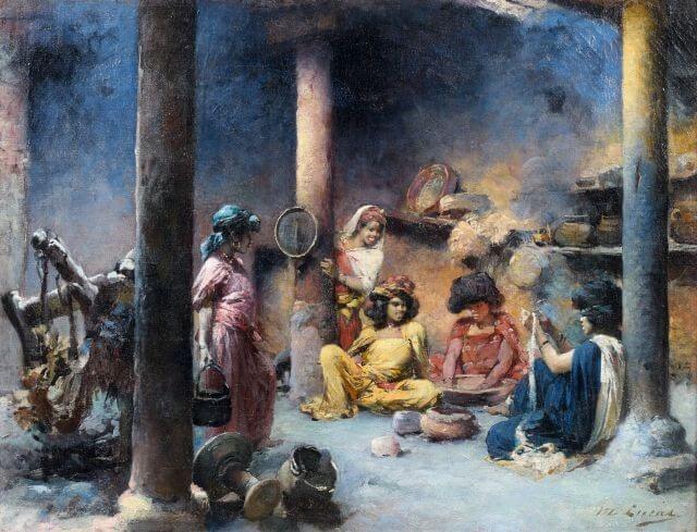 L’Algérie aux yeux du peintre français Marie Lucas-Robiquet 8 Jeunes alge%CC%81riennes pre%CC%81parant le couscous Estimation 115 500 E Marie Lucas Robiquet