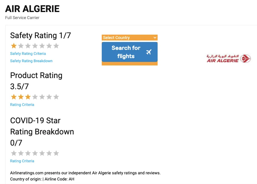 Air Algérie Airline Ratings