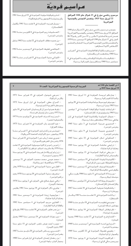 L'Algérie accorde la nationalité algérienne à 50 étrangers de 17 pays 2 nationalité algérienne